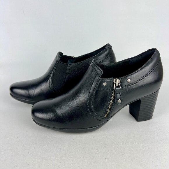 Clarks Womens Black Block Heel Zip Bootie Shootie Ankle Boot Comfort size 8.5 - Picture 3 of 16